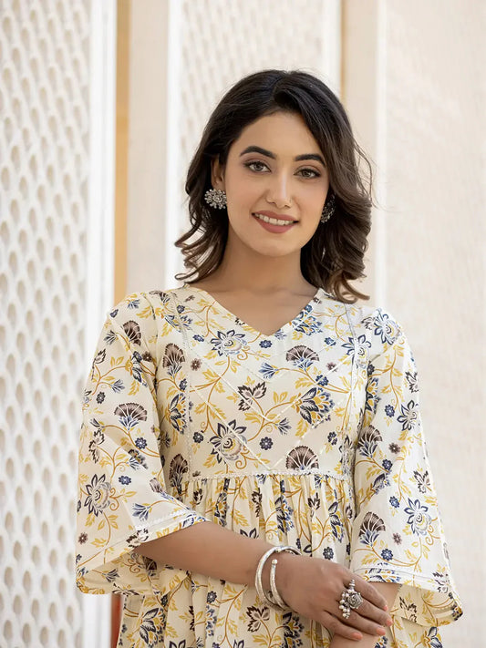 Yufta Yellow Gotta Patti Kurti with Dhoti Pants Set - Swadesiicart