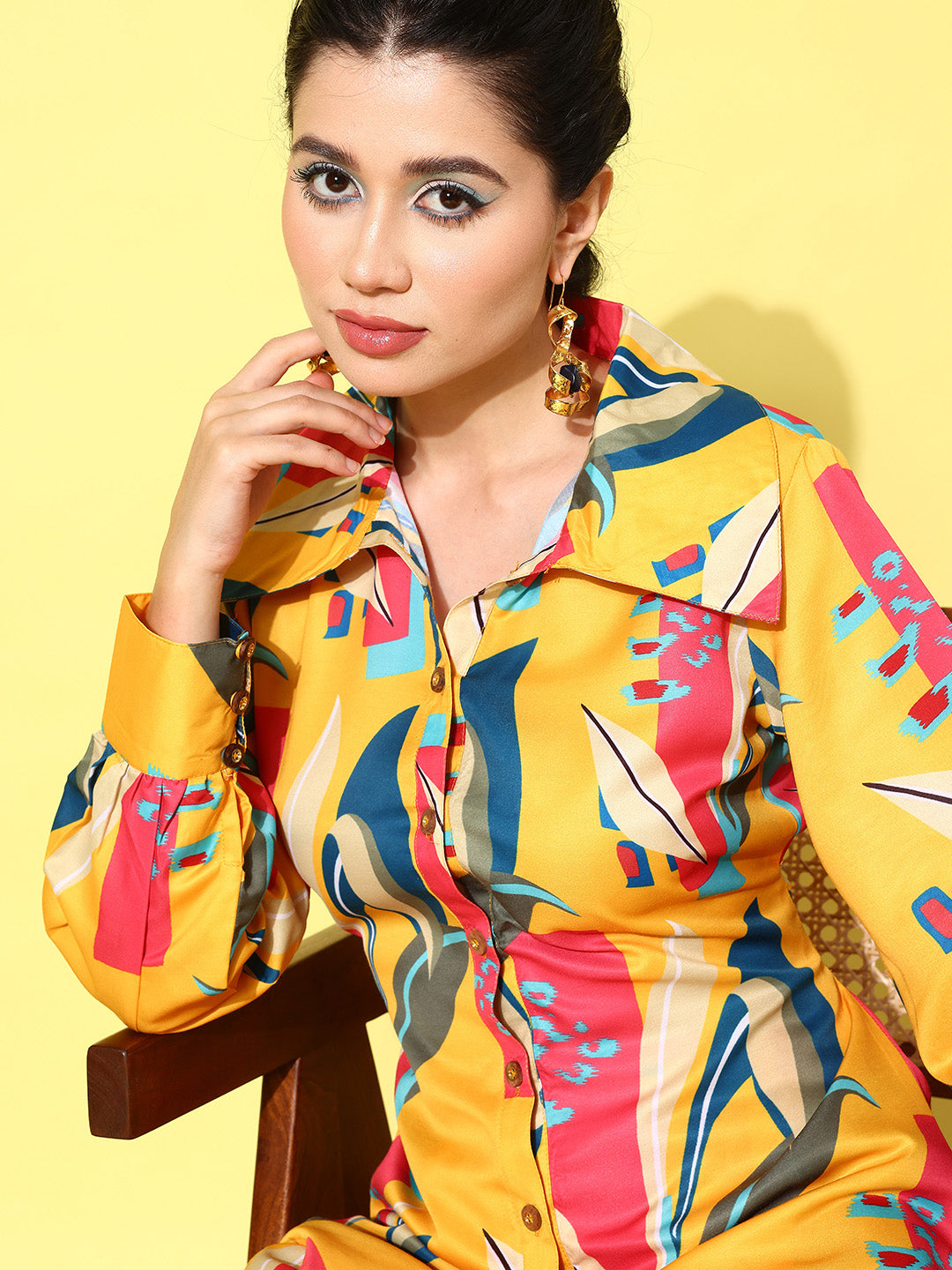 Yufta Yellow and Pink Printed Satin Co-Ords - Swadesiicart