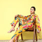 Yufta Yellow and Pink Printed Satin Co-Ords - Swadesiicart