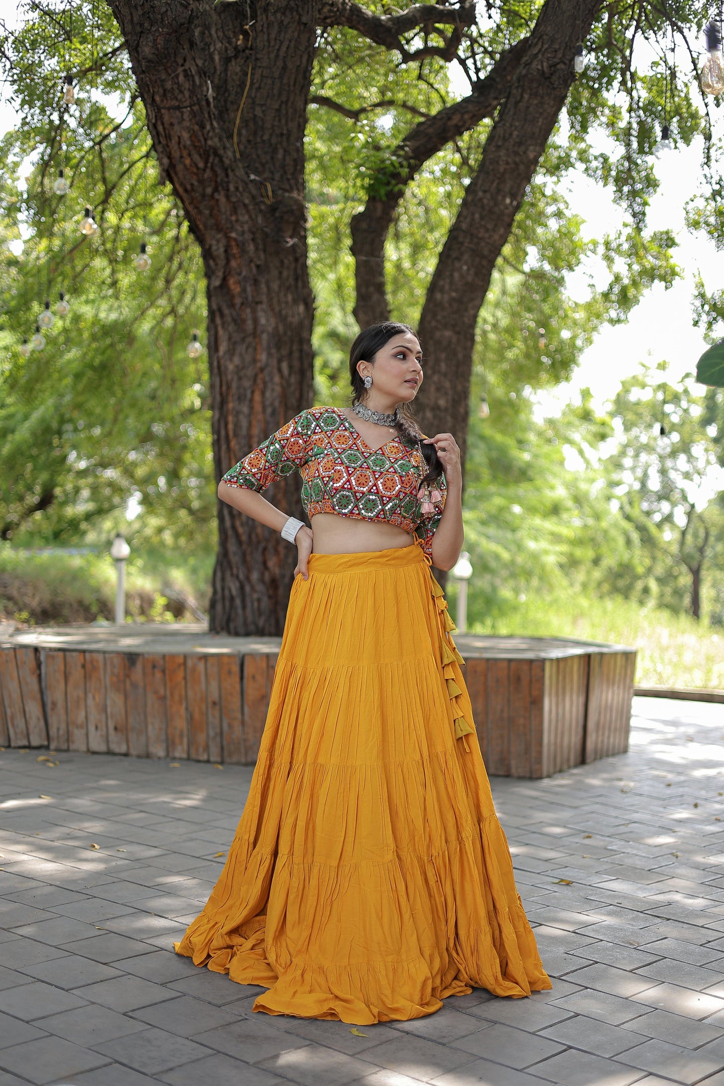 Lorenvalley Yellow Premium Rayon Lehenga with Georgette Embroidered Traditional Thread work Choli | Swadesiicart