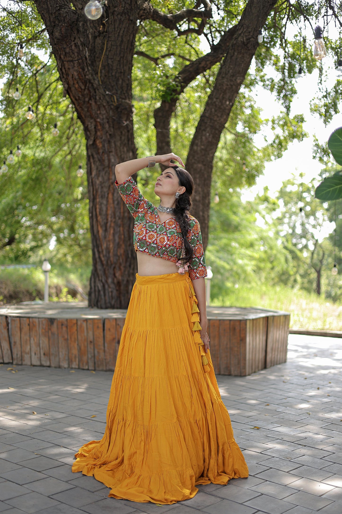 Lorenvalley Yellow Premium Rayon Lehenga with Georgette Embroidered Traditional Thread work Choli | Swadesiicart