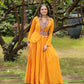 Lorenvalley Yellow Rayon Fabric With Kutchi Gamthi Work Gown | Swadesiicart