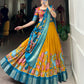 Lorenvalley Yellow Dola Silk and Jacquard Silk Printed (Kalamkari) With Zari Weaving Border Lehenga Choli | Swadesiicart