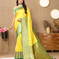 Lorenvalley Fashion Yellow Soft Silk weaving Design Rich Zari Weaving Saree - Swadesiicart