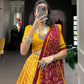 Lorenvalley Yellow Tussar Silk Lehenga Leheriya Patola Print Border With Choli Bandhej Print With Bandhej Print Gotta Patti Lace Border Dupatta | Swadesiicart