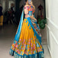 Lorenvalley Yellow Dola Silk and Jacquard Silk Printed (Kalamkari) With Zari Weaving Border Lehenga Choli | Swadesiicart