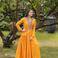 Lorenvalley Yellow Rayon Fabric With Kutchi Gamthi Work Gown | Swadesiicart