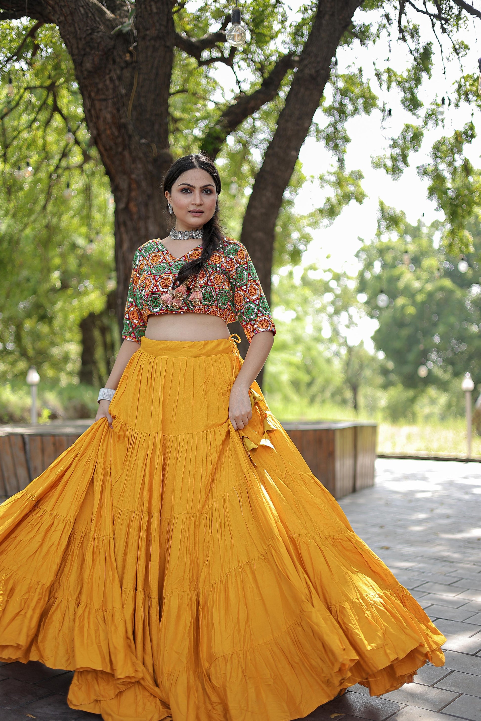Lorenvalley Yellow Premium Rayon Lehenga with Georgette Embroidered Traditional Thread work Choli | Swadesiicart