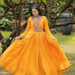 Lorenvalley Yellow Rayon Fabric With Kutchi Gamthi Work Gown | Swadesiicart