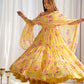 Lorenvalley Women Pure Soft Faux Georgette Floral Print Fully Flair Anarkali Kurta Pant With Dupatta Set - Yellow | Swadesiicart