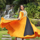 Lorenvalley Yellow Rayon Fabric With Kutchi Gamthi Work Gown | Swadesiicart