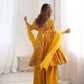 Lorenvalley Women Pure Soft Roman silk Chanderi Discharge Print Fabric Kediya Kurta Palazzo with Dupatta Set - Yellow - Swadesiicart