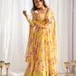 Lorenvalley Women Pure Soft Faux Georgette Floral Print Fully Flair Anarkali Kurta Pant With Dupatta Set - Yellow | Swadesiicart