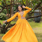 Lorenvalley Yellow Rayon Fabric With Kutchi Gamthi Work Gown | Swadesiicart