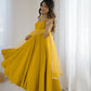 Lorenvalley Fashion Yellow Pure Romansilk Chanderi Fabric Yoke Fancy Lace Work Anarkali Kurta Pant With Dupatta Set - Swadesiicart