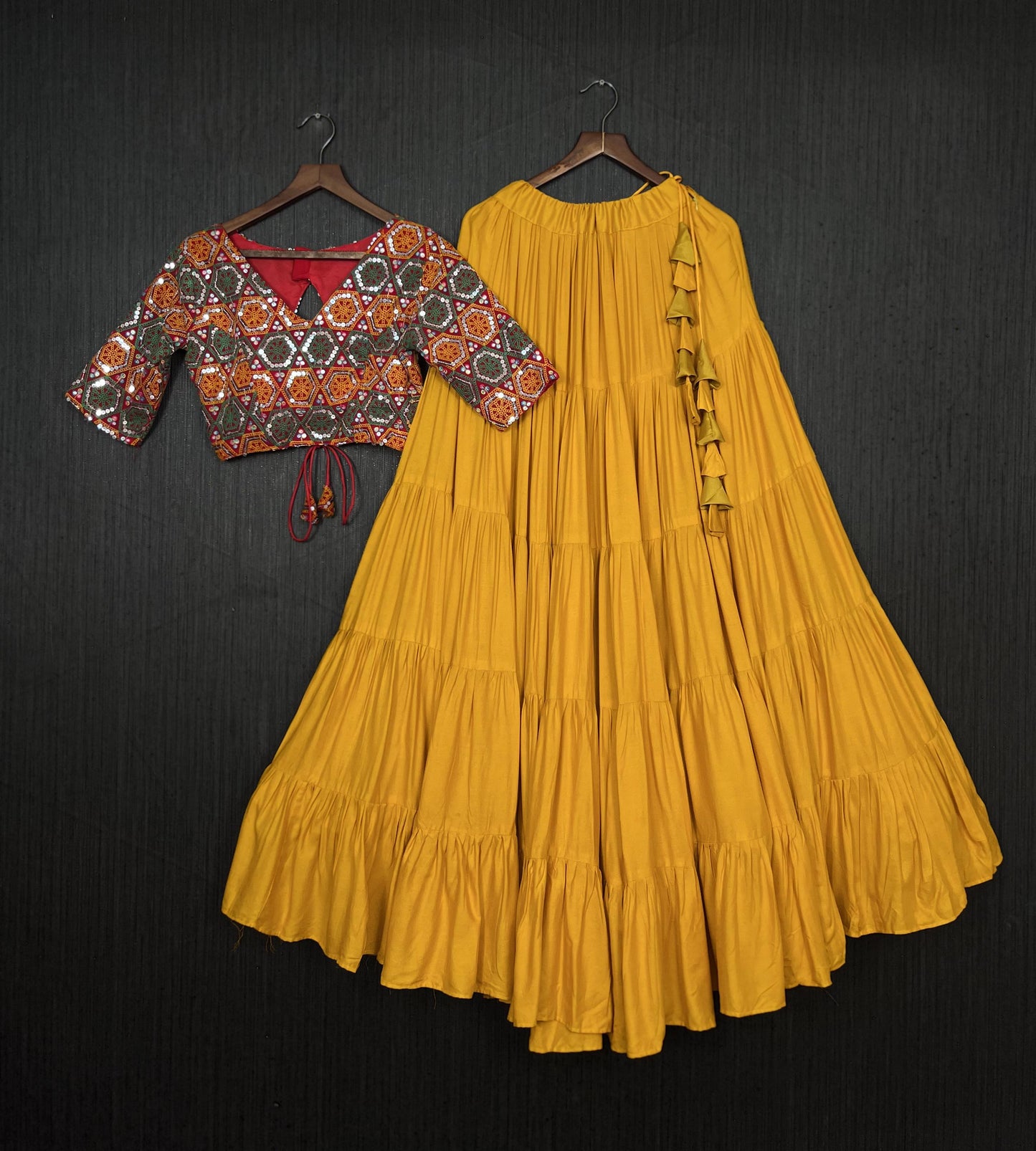 Lorenvalley Yellow Premium Rayon Lehenga with Georgette Embroidered Traditional Thread work Choli | Swadesiicart