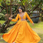 Lorenvalley Yellow Rayon Fabric With Kutchi Gamthi Work Gown | Swadesiicart
