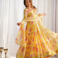 Lorenvalley Women Pure Soft Faux Georgette Floral Print Fully Flair Anarkali Kurta Pant With Dupatta Set - Yellow | Swadesiicart