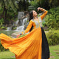 Lorenvalley Yellow Rayon Fabric With Kutchi Gamthi Work Gown | Swadesiicart