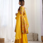 Lorenvalley Women Pure Soft Roman silk Chanderi Discharge Print Fabric Kediya Kurta Palazzo with Dupatta Set - Yellow - Swadesiicart