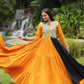Lorenvalley Yellow Rayon Fabric With Kutchi Gamthi Work Gown | Swadesiicart