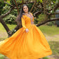Lorenvalley Yellow Rayon Fabric With Kutchi Gamthi Work Gown | Swadesiicart