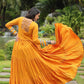 Lorenvalley Yellow Rayon Fabric With Kutchi Gamthi Work Gown | Swadesiicart