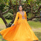 Lorenvalley Yellow Rayon Fabric With Kutchi Gamthi Work Gown | Swadesiicart