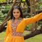 Lorenvalley Yellow Rayon Fabric With Kutchi Gamthi Work Gown | Swadesiicart