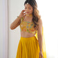 Lorenvalley Yellow Faux Georgette Stitched Lehenga Embroidery Blouse with Dupatta | Swadesiicart