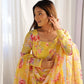 Lorenvalley Women Pure Soft Faux Georgette Floral Print Fully Flair Anarkali Kurta Pant With Dupatta Set - Yellow | Swadesiicart