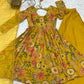 Lorenvalley Women Pure Soft Roman silk Chanderi Discharge Print Fabric Kediya Kurta Palazzo with Dupatta Set - Yellow - Swadesiicart