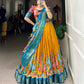 Lorenvalley Yellow Dola Silk and Jacquard Silk Printed (Kalamkari) With Zari Weaving Border Lehenga Choli | Swadesiicart