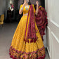Lorenvalley Yellow Tussar Silk Lehenga Leheriya Patola Print Border With Choli Bandhej Print With Bandhej Print Gotta Patti Lace Border Dupatta | Swadesiicart