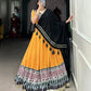 Lorenvalley Yellow Rayon with Bandhej And Ajarakh Print With Embossed Design Gota Lace Touch up Lehenga Choli | Swadesiicart