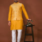Anaita Yellow Jacquard Silk Straight Kurta With Koti & Pajama