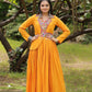 Lorenvalley Yellow Rayon Fabric With Kutchi Gamthi Work Gown | Swadesiicart