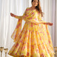 Lorenvalley Women Pure Soft Faux Georgette Floral Print Fully Flair Anarkali Kurta Pant With Dupatta Set - Yellow | Swadesiicart