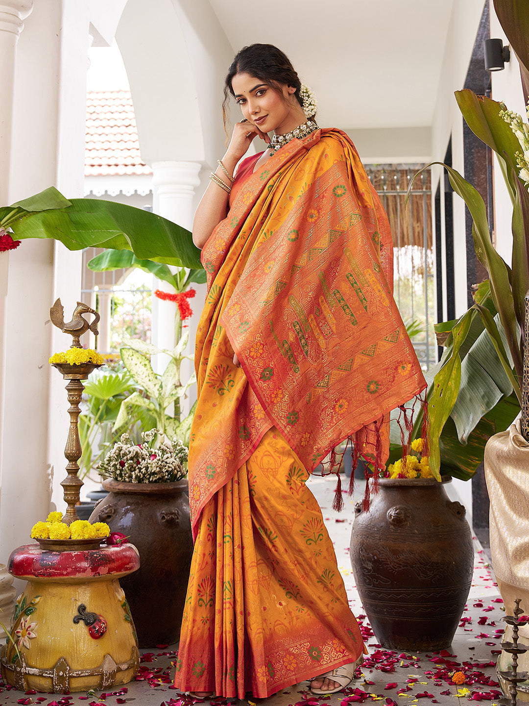 Anaita Yellow Silk Woven Saree With Blouse