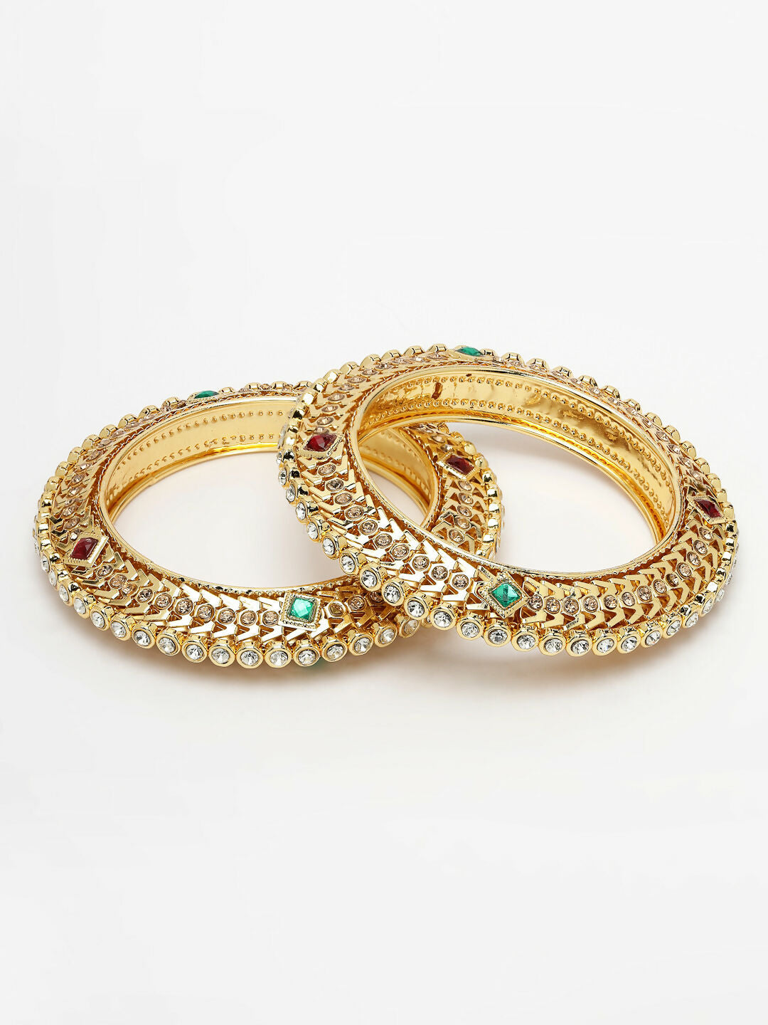 NVR Women's Set of 2 Gold-Polished Kundan Traditional Bangles - Swadesiicart