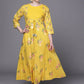 Ahalyaa Women Yellow Floral Fit & Flare Maxi Ethnic Dress | Swadesiicart