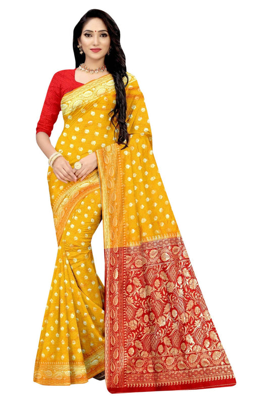 Vamika Mustard Weaving Banarasi Jacquard Saree | Swadesiicart
