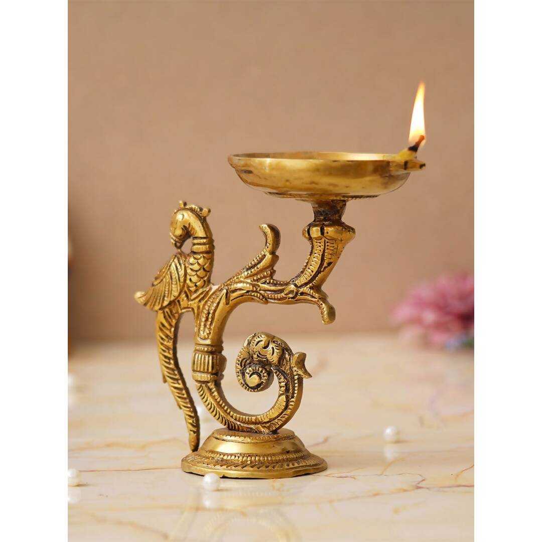 eCraftIndia Beige Peacock Design Diyas | Swadesiicart