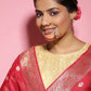 Gold-Polished White Red Kundan-Studded Pearl Beaded Nosepin - Ruby Raang | Swadesiicart