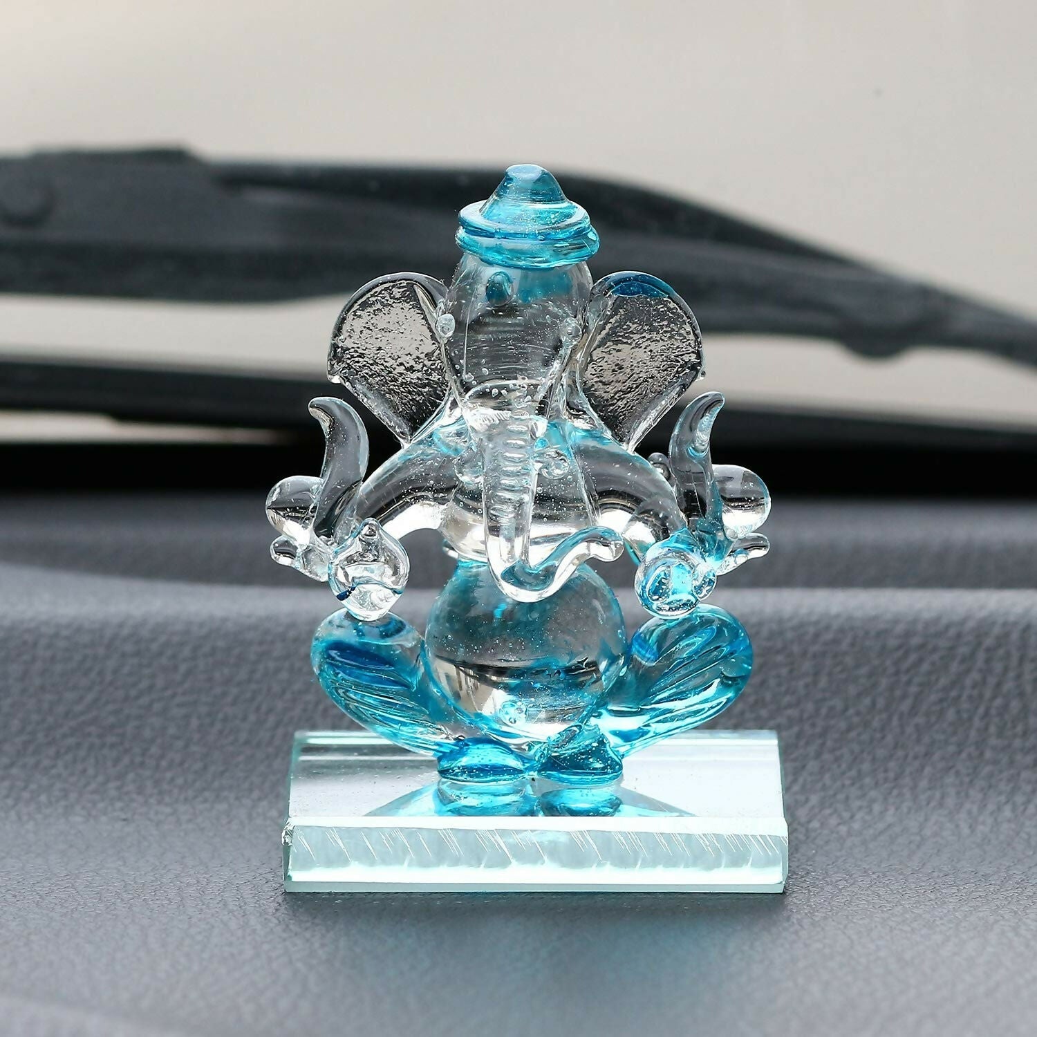 eCraftIndia SkyBlue and Transparent Double Sided Crystal Car Ganesha Showpiece - Swadesiicart