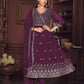 Jyoti Fashion Women's Purple Georgette Embroidered Anarkali Kurta Pant Set With Dupatta | Swadesiicart