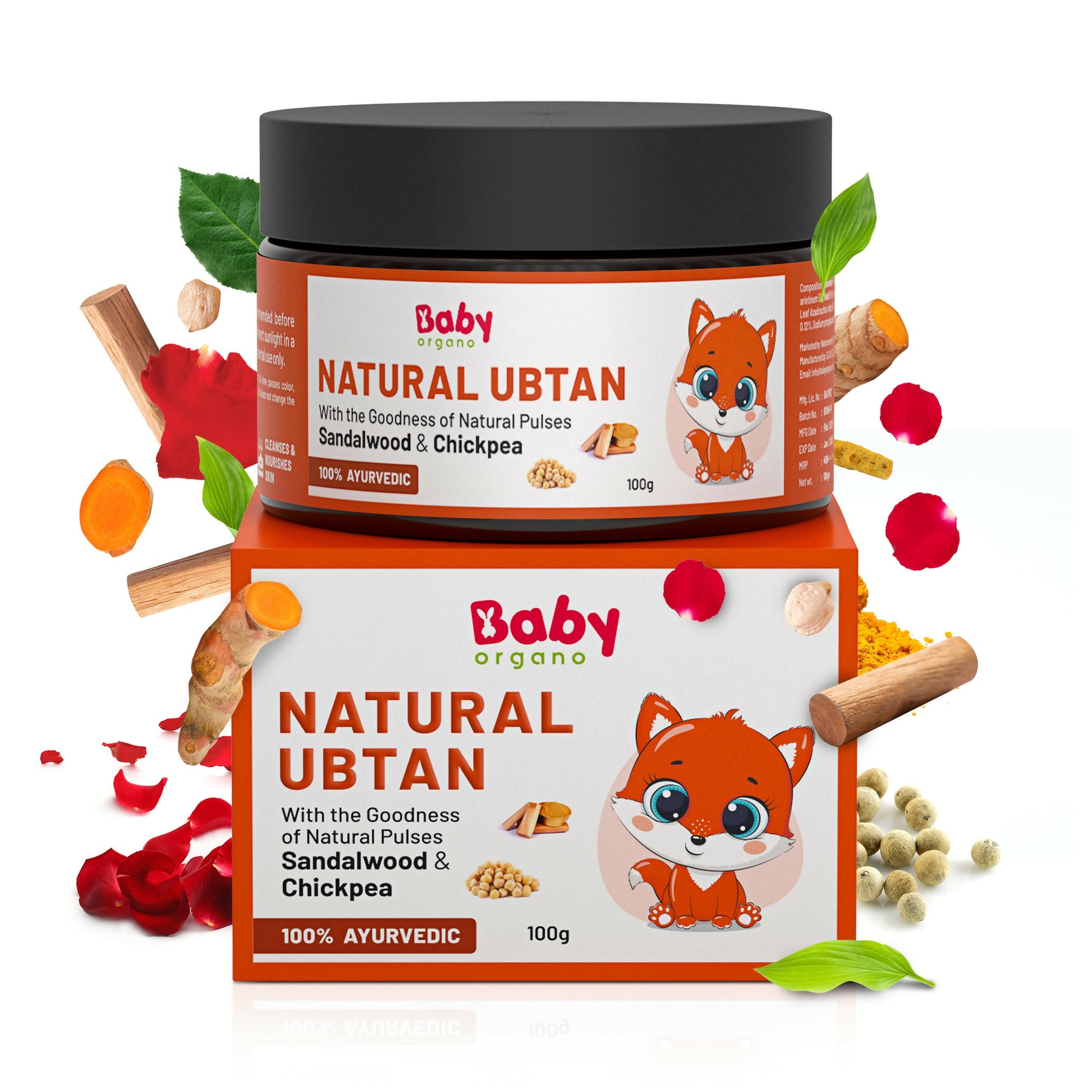 Babyorgano Natural Ubtan Face Pack, Skin Lightening and Tan Removal For Babies - Babyorgano