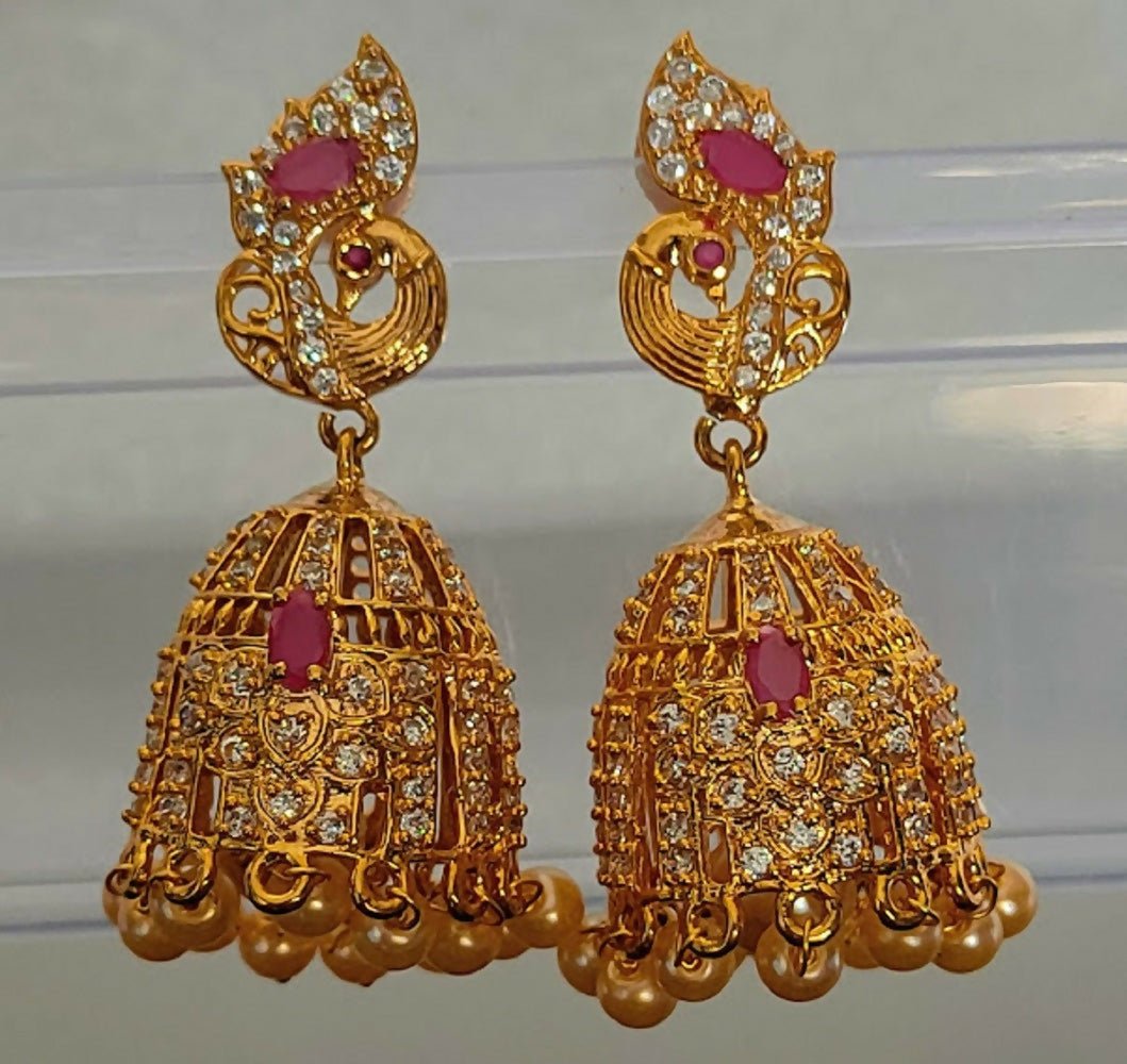 AD Ruby Peacock Jhumkas - Mokshi Collections