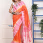 Very Much Indian Handmade Tie And Dye Cotton Saree By Women Weavers - Orange Pink | Swadesiicart