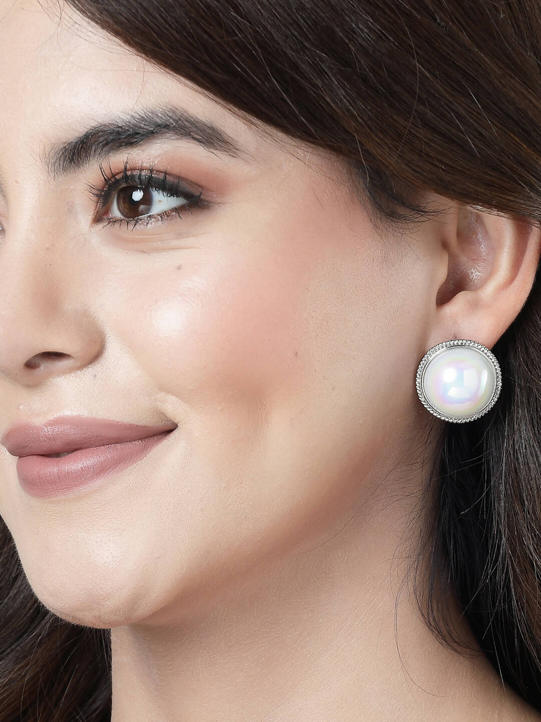 NVR Women's Silver Plated Circular Stud Earrings | Swadesiicart